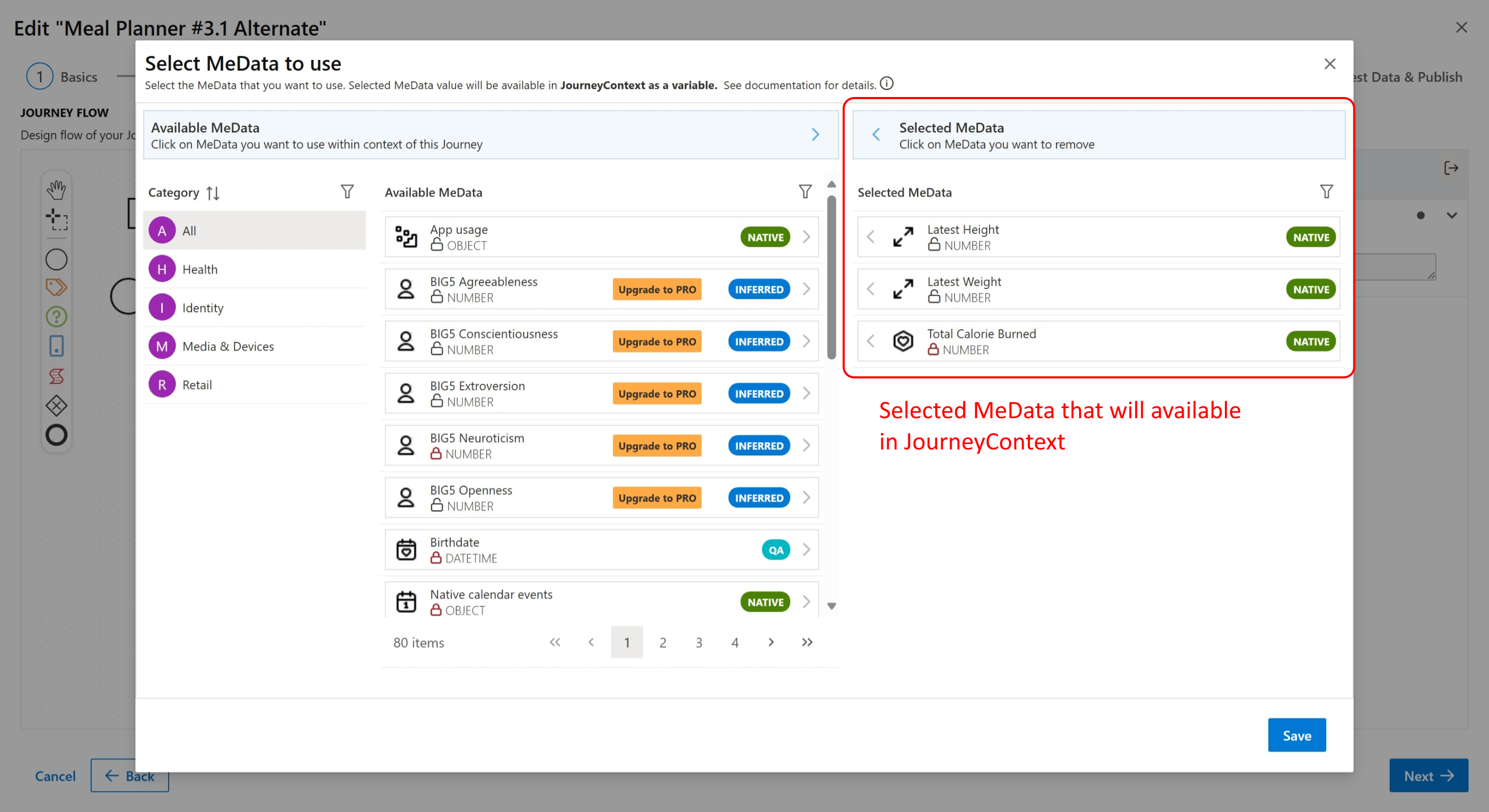 Journey MeData Selection