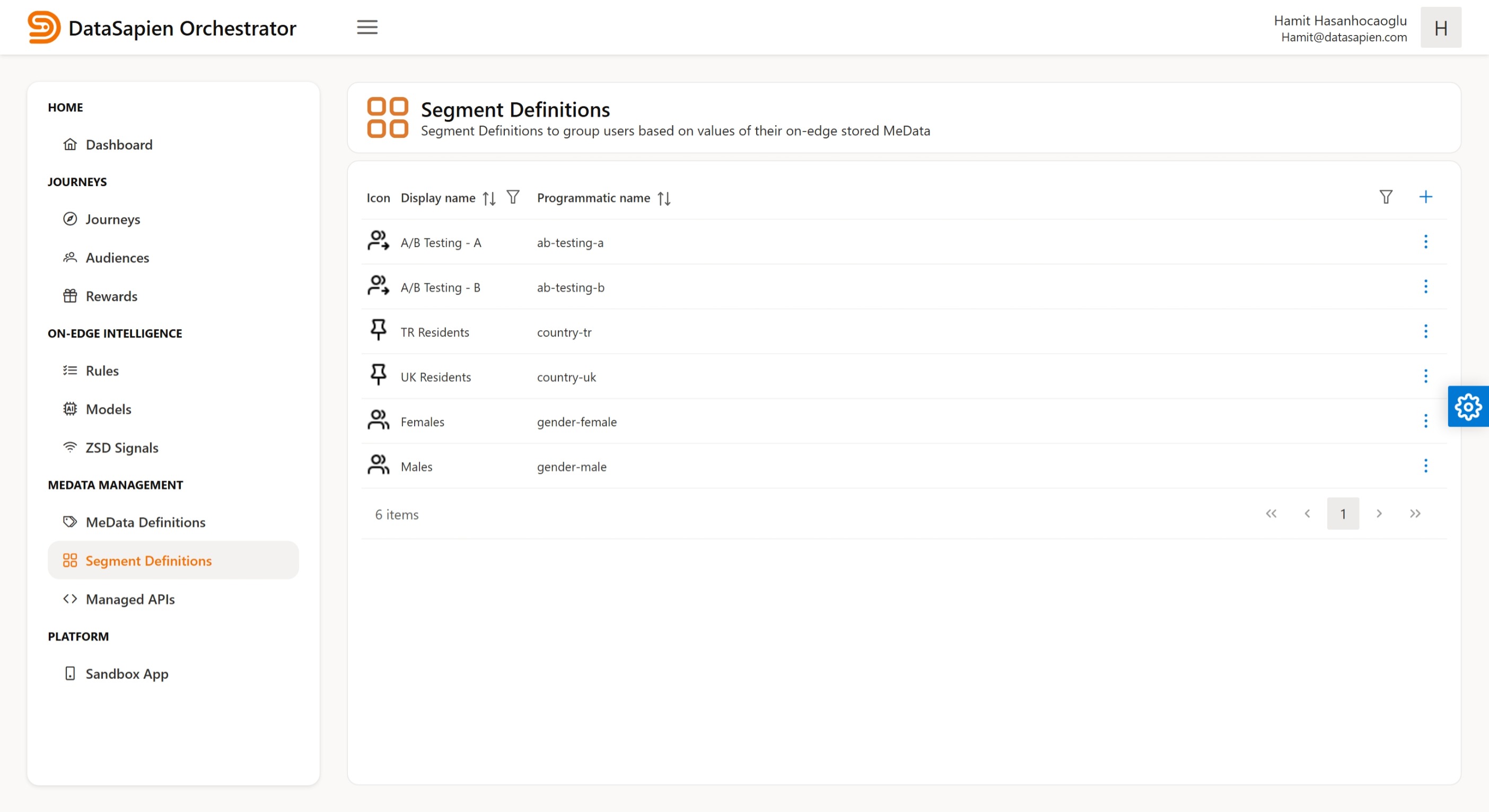Segment Definitions page